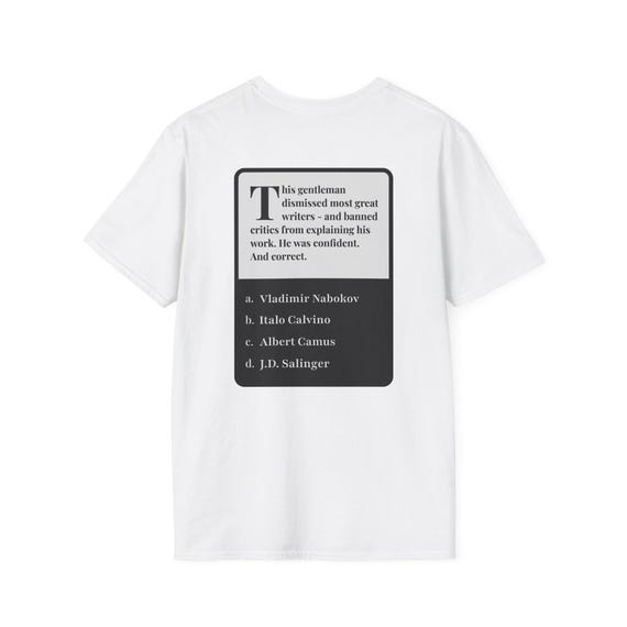 Literary Riddle T-Shirt - Vladimir Nabokov | Smart Bookish Gift, Funny Conversation Starter, Trivia Tees for Literature Nerds, Unisex