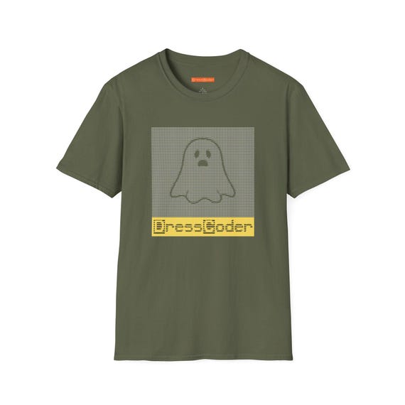 Halloween Dresscoder Ghost Unisex Softstyle T-Shirt, ASCII Coder Shirt, Spooky Programmer Tee, Halloween Costume Top, Tech Geek Apparel