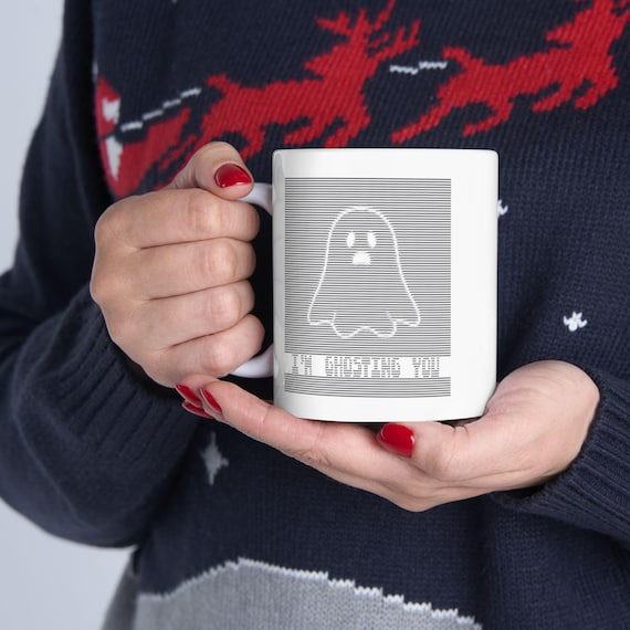 Ghosting Mug, Funny Halloween Ceramic Coffee Cup, 11oz, 15oz, Techy ASCII Design, Ghost Lover Gift, Halloween Gift, Spooky Kitchen Decor,