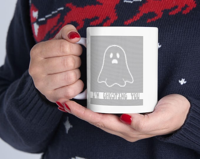 Ghosting Mug, Funny Halloween Ceramic Coffee Cup, 11oz, 15oz, Techy ASCII Design, Ghost Lover Gift, Halloween Gift, Spooky Kitchen Decor,