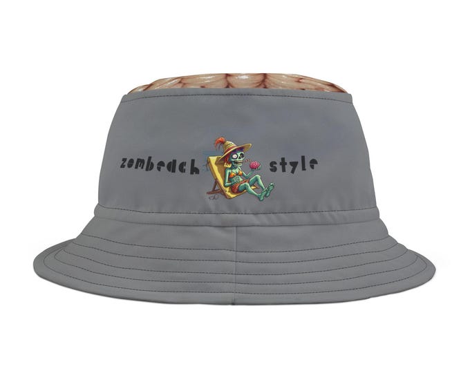 Bucket Hat, Halloween Zombie Brain Beach Funny Hat, Brains Print, Costume Cap, Trick or Treat Accessory