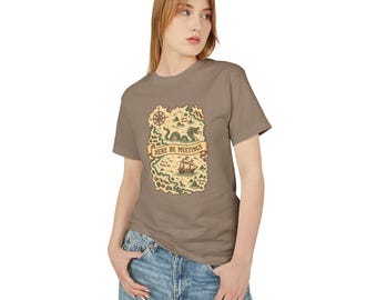 Here Be Meetings Tee | Funny Antique Map Office Humor Vintage T-Shirt