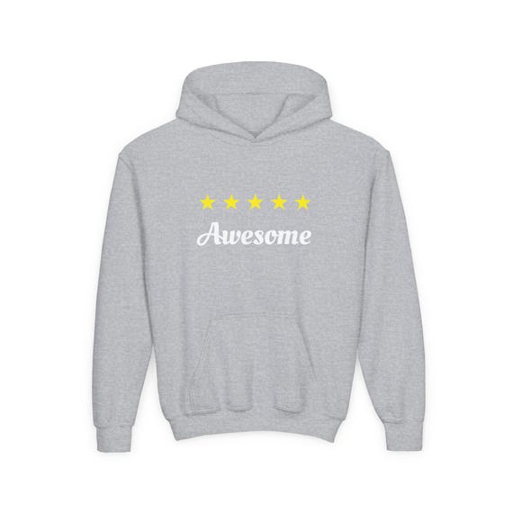 Kids Awesome 5 Stars Youth Hoodie, Children's Graphic Sweatshirt, Cool Children's Pullover, Fun Hooded Jumper, Child's Cozy Outerwear for