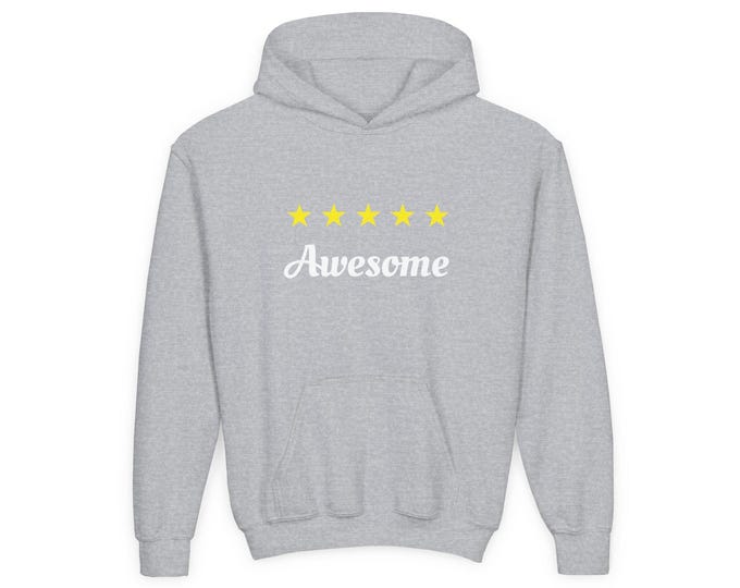 Kids Awesome 5 Stars Youth Hoodie, Children's Graphic Sweatshirt, Cool Children's Pullover, Fun Hooded Jumper, Child's Cozy Outerwear for