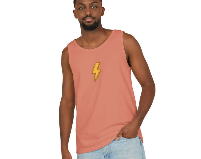 Pixel Lightning Bolt Unisex Tank Top, Summer Shirt, Graphic Tee, Trendy Apparel, Casual Wear, Gift for Him/Her