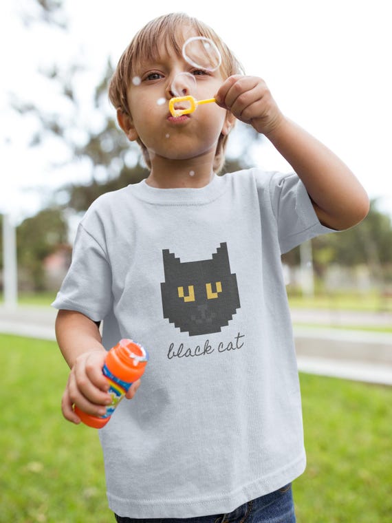 Toddler Halloween Black Cat T-shirt, 8bit Kids Tee, Non-Scary Casual Wear, Stylish Top, Halloween Shirt, Spooky witch Shirt, Trick or Treat