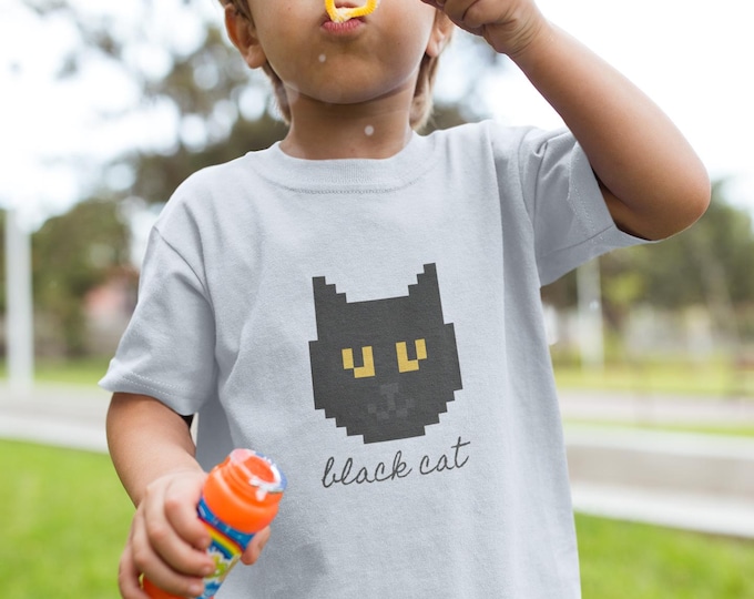 Toddler Halloween Black Cat T-shirt, 8bit Kids Tee, Non-Scary Casual Wear, Stylish Top, Halloween Shirt, Spooky witch Shirt, Trick or Treat