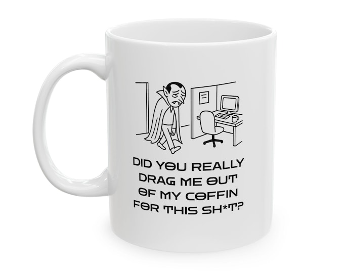 Spooky Vampire Ceramic Mug: Halloween Office Gift, Funny Coffee Cup, 11oz/15oz Drinkware