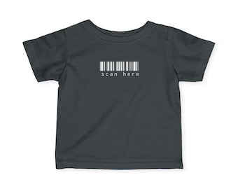 Scan Here Baby Shirt – Barcode Infant Tee, Cuteness Warning Back
