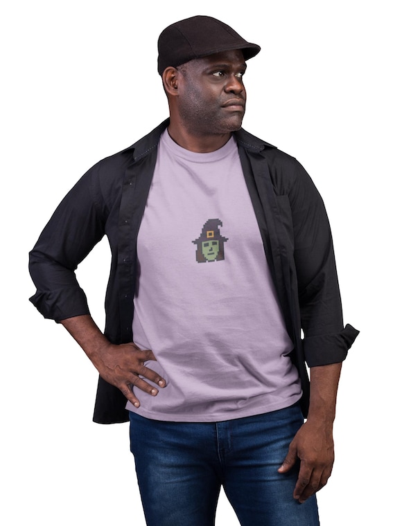Pixel Art Halloween Witch Unisex T-Shirt, Retro Gamer Shirt, Gift for Gamers, Casual Wear, Unique Graphic Tee