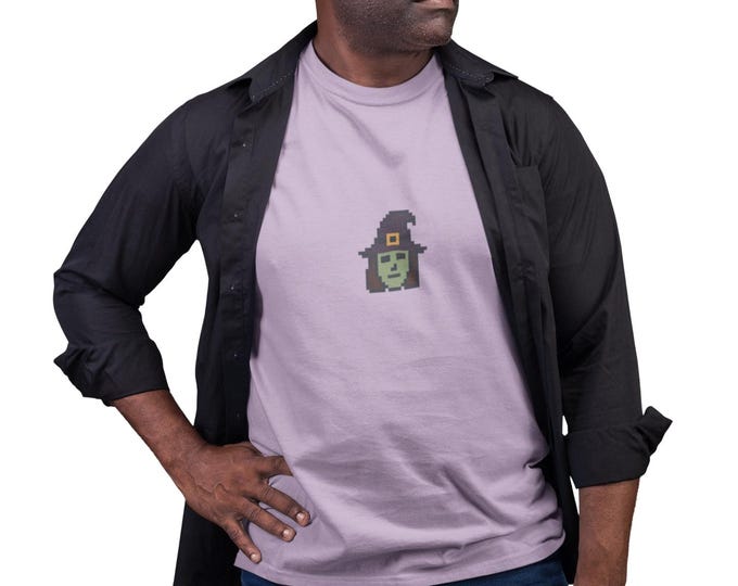 Pixel Art Halloween Witch Unisex T-Shirt, Retro Gamer Shirt, Gift for Gamers, Casual Wear, Unique Graphic Tee