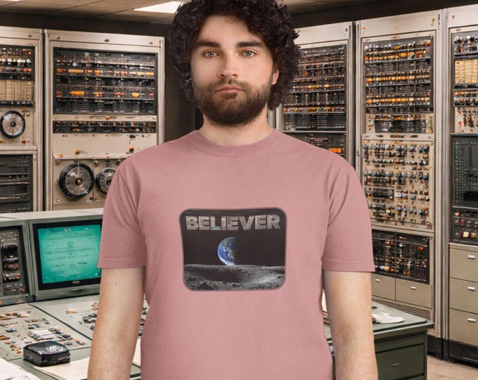 Believer Moon Graphic T-Shirt | Earthrise Retro Space Design