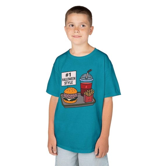 Kids Tee, Brain Burger Menu, No 1 Halloween Style, Spooky Children's Shirt, Trick or Treat Costume, Non-Scary Fast Food Mock Apparel