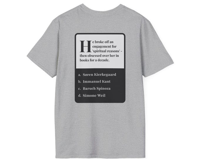 Soren Kierkegaard Riddle T T-Shirt: Witty Gift Starter for History Buffs & Intellectuals