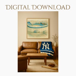 Yankee Stadium Watercolor Print – Vintage 1980s New York Baseball Art – Digital Download – NYC Sports Fan Gift, Man Cave