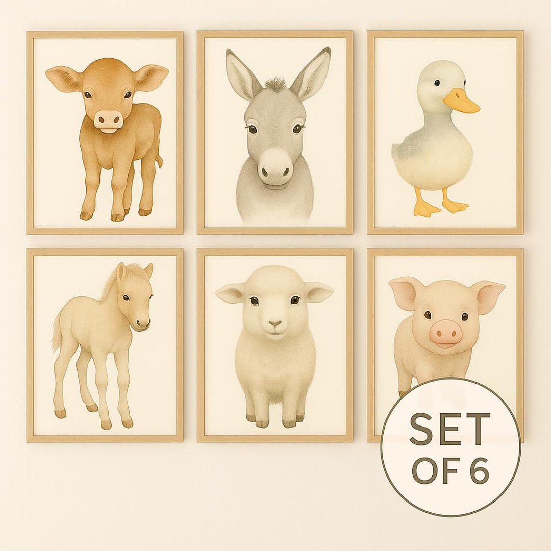Farm Animal Nursery Prints, Baby Animal Wall Art Set, Pastel Farm Decor ...