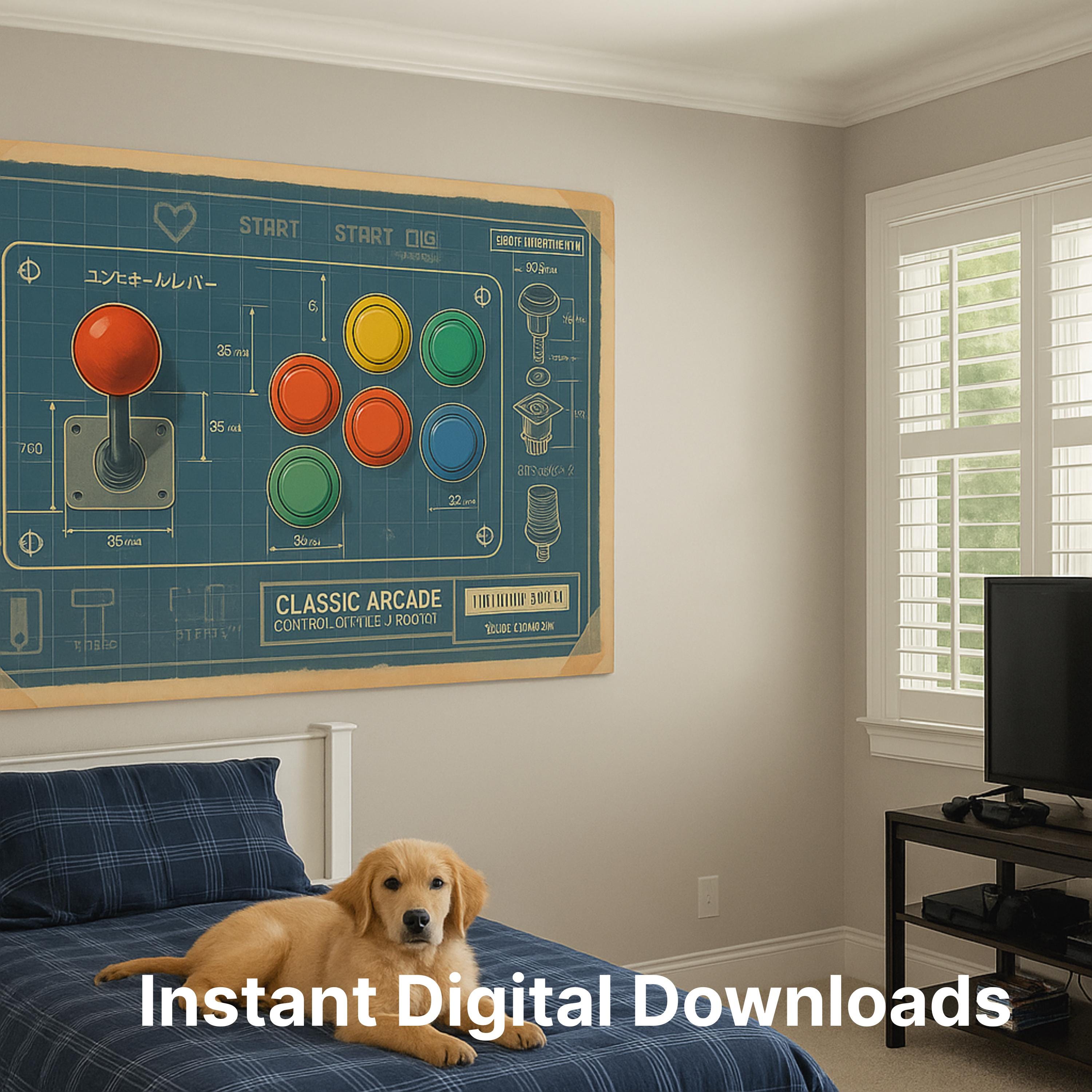 Retro Arcade Blueprint Poster Set – Joystick & Cabinet Prints – Game ...