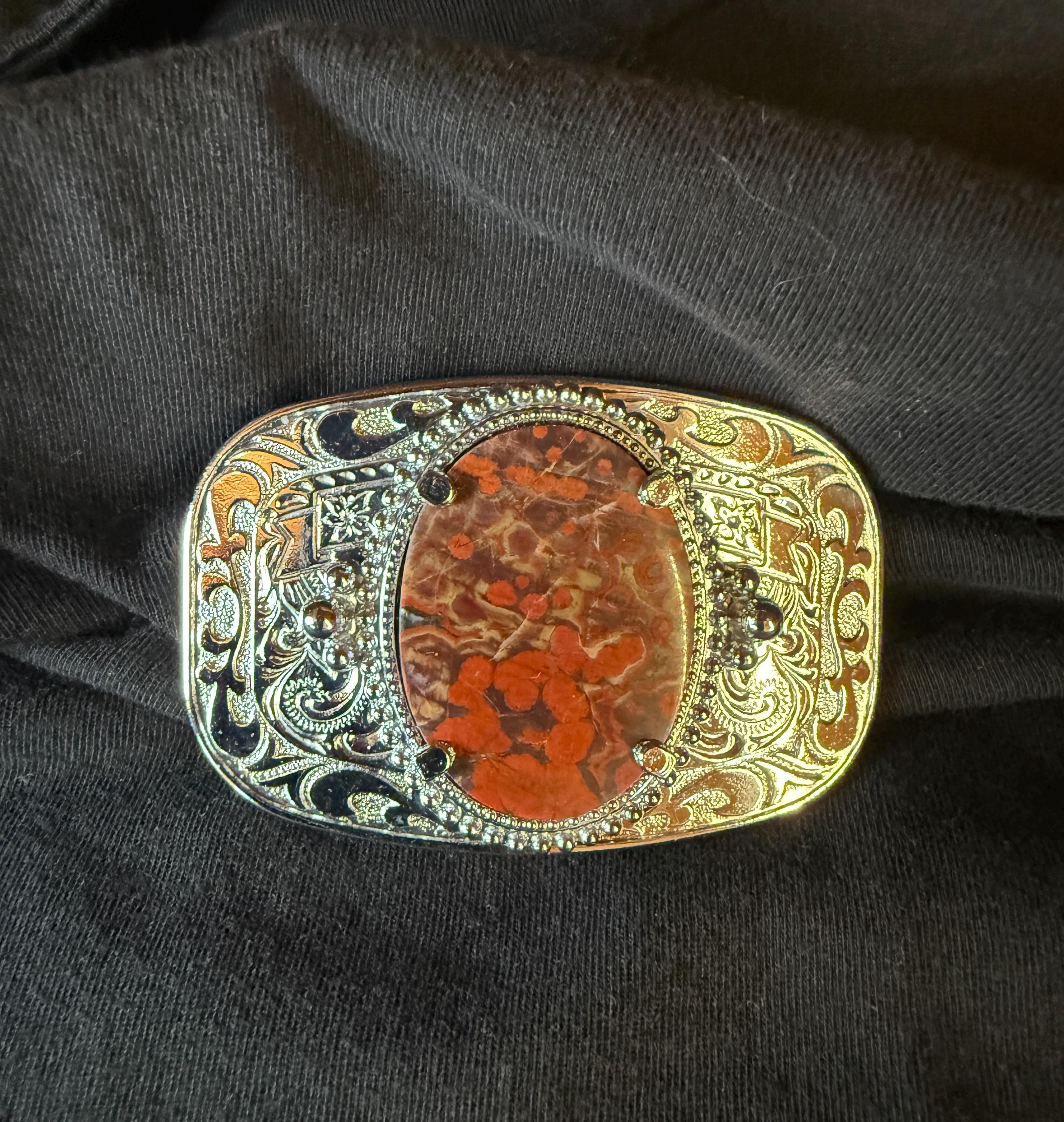 Banded Agate Stone Cabochon Gold Tone Filigree - Rectangular Belt Buckle Agate Original Vintage Belt Buckles for sale | eBay main image 2