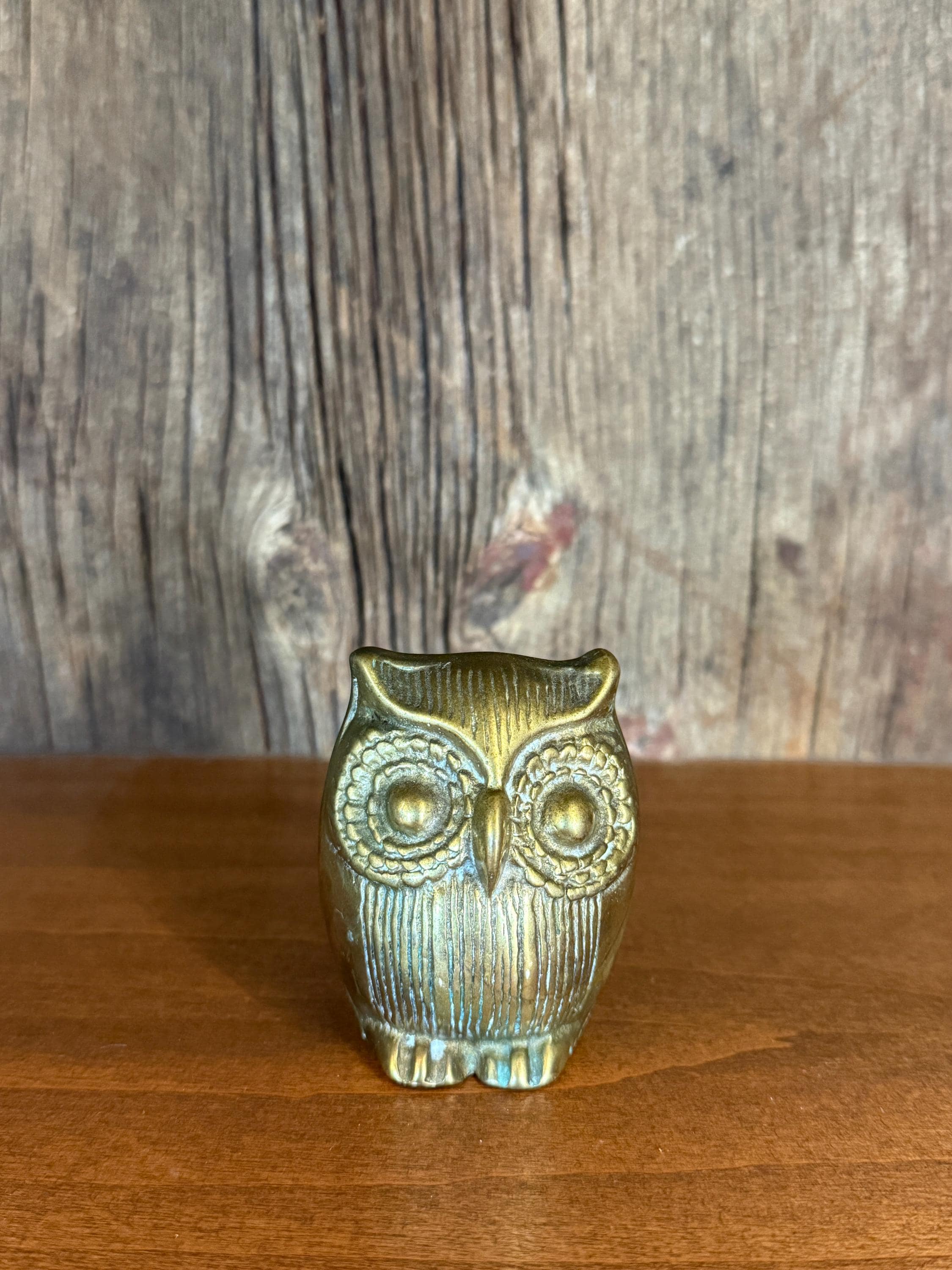 Vintage Brass Owl, paper weight, desk figurine or one to add to your collection.  Great Patina and d