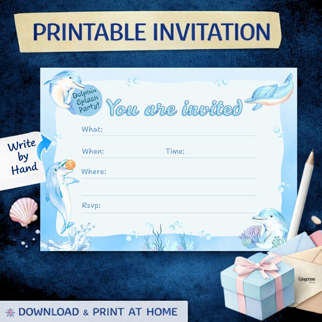 Fill In Party Invitations Under the Sea Dolphin Fill in Birthday Invitation – Ocean Theme ...
