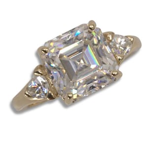 Three Stone Asscher Moissanite Ring / Sterling Silver Moissanite Ring / Gold Moissanite Ring / Engagement / 5.35CTW / Trillion Accent Ring