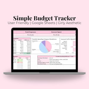 Girly Budget Spreadsheet for Google Sheets | Aesthetic Digital Budget Tracker | Simple Finance Tracker + Spending Log