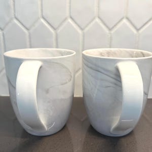 Gray Marble Mugs: Set of 2 Modern Ceramic Coffee Tea Cups