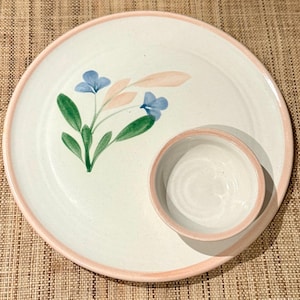 Hand-Painted Ceramic Chip and Dip Platter: Blue Floral Cottagecore Serving Tray