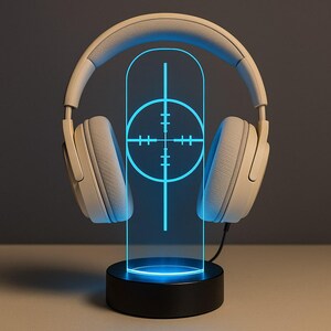 Custom LED Headphone and Controller Stand – FPS Sniper Crosshair Design – RGB Gamer Desk Organizer – Personalized Gaming Gift