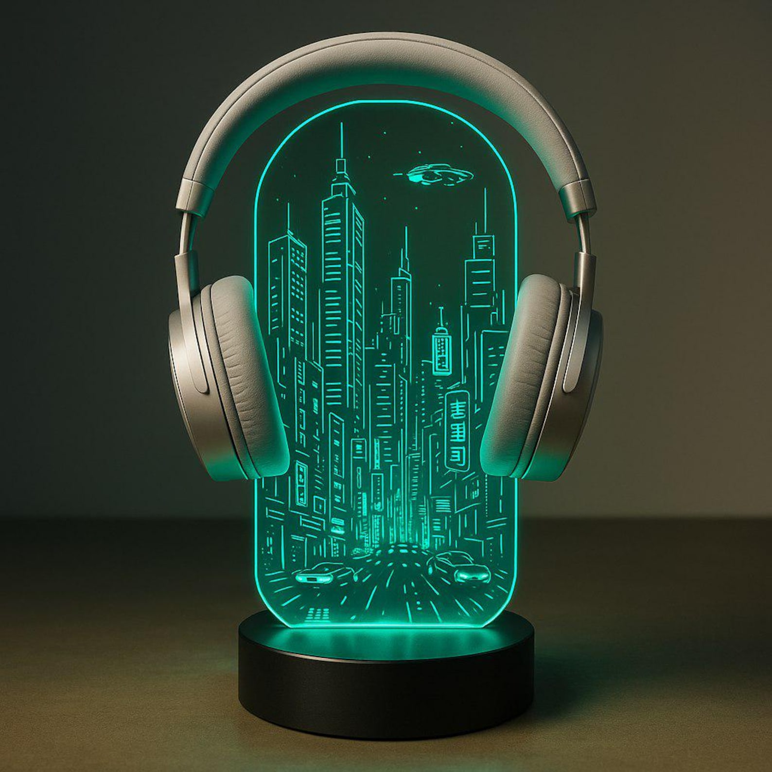 Custom LED Headphone Stand – Cyberpunk Neon City Headset Holder ...