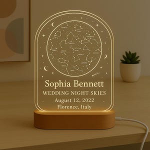 Custom Night Light Personalized Gift with Wedding Constellation Map - Laser Engraved LED Base Acrylic Star Map Lamp