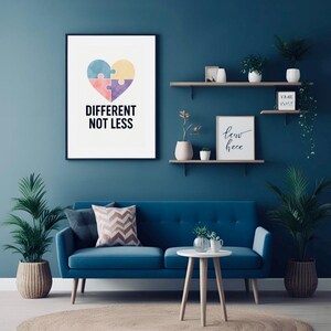 Autism Wall Art Digital Download – “Different Not Less” Quote – Printable Autism Awareness Poster – Instant Download