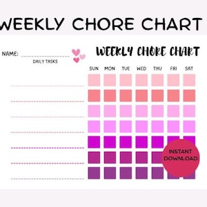 Printable Kids Chore Chart | Weekly Task Planner | Home Routine Chart