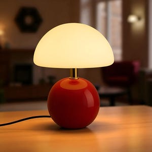 Minimalist Red Mushroom Table Lamp – Retro Ambient Bedside Desk Light, Modern Table Lamp for Bedroom & Living Room, Gift Idea