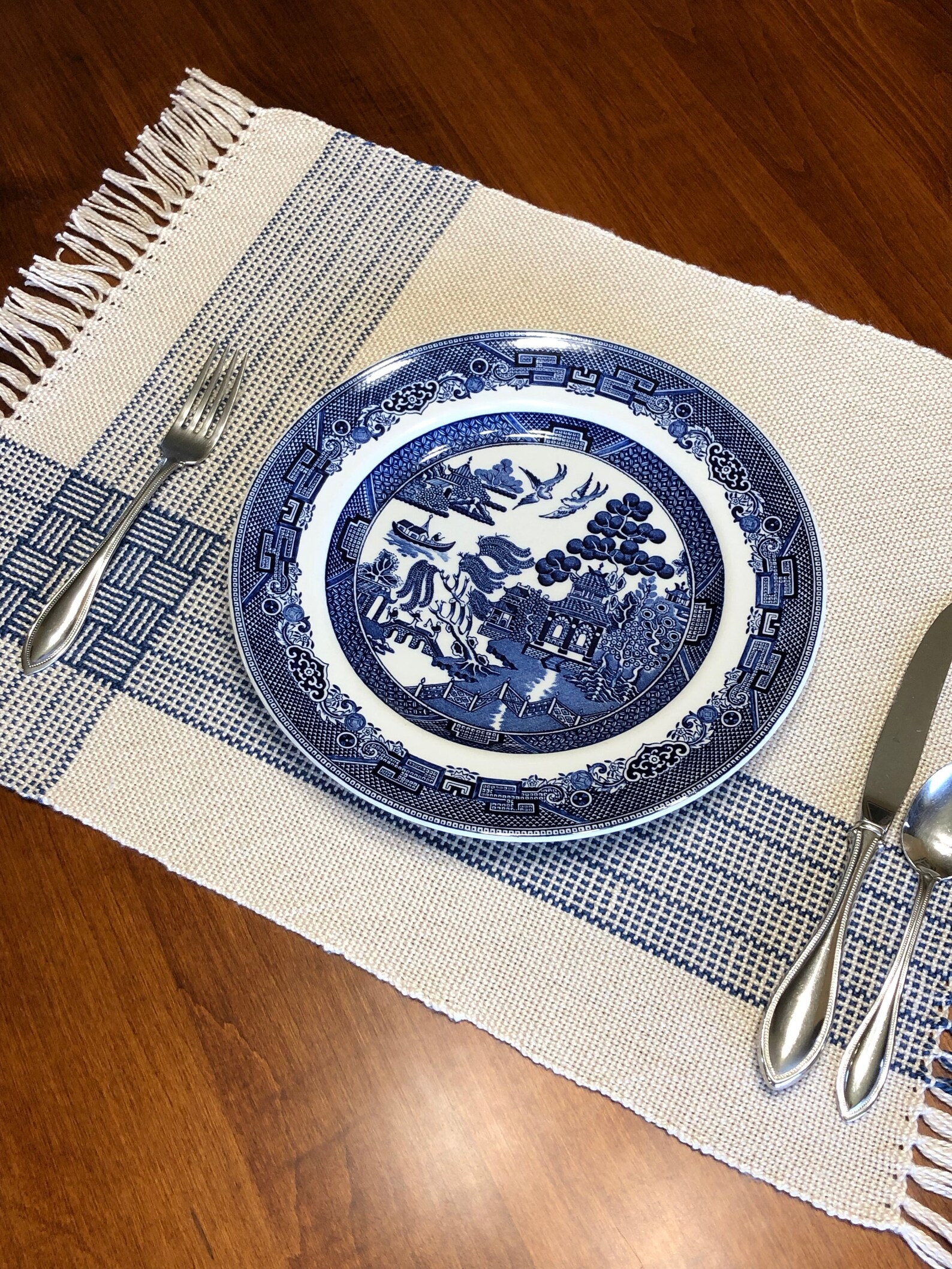Placemats Set of 4 Handwoven Beige and Blue Cotton Etsy