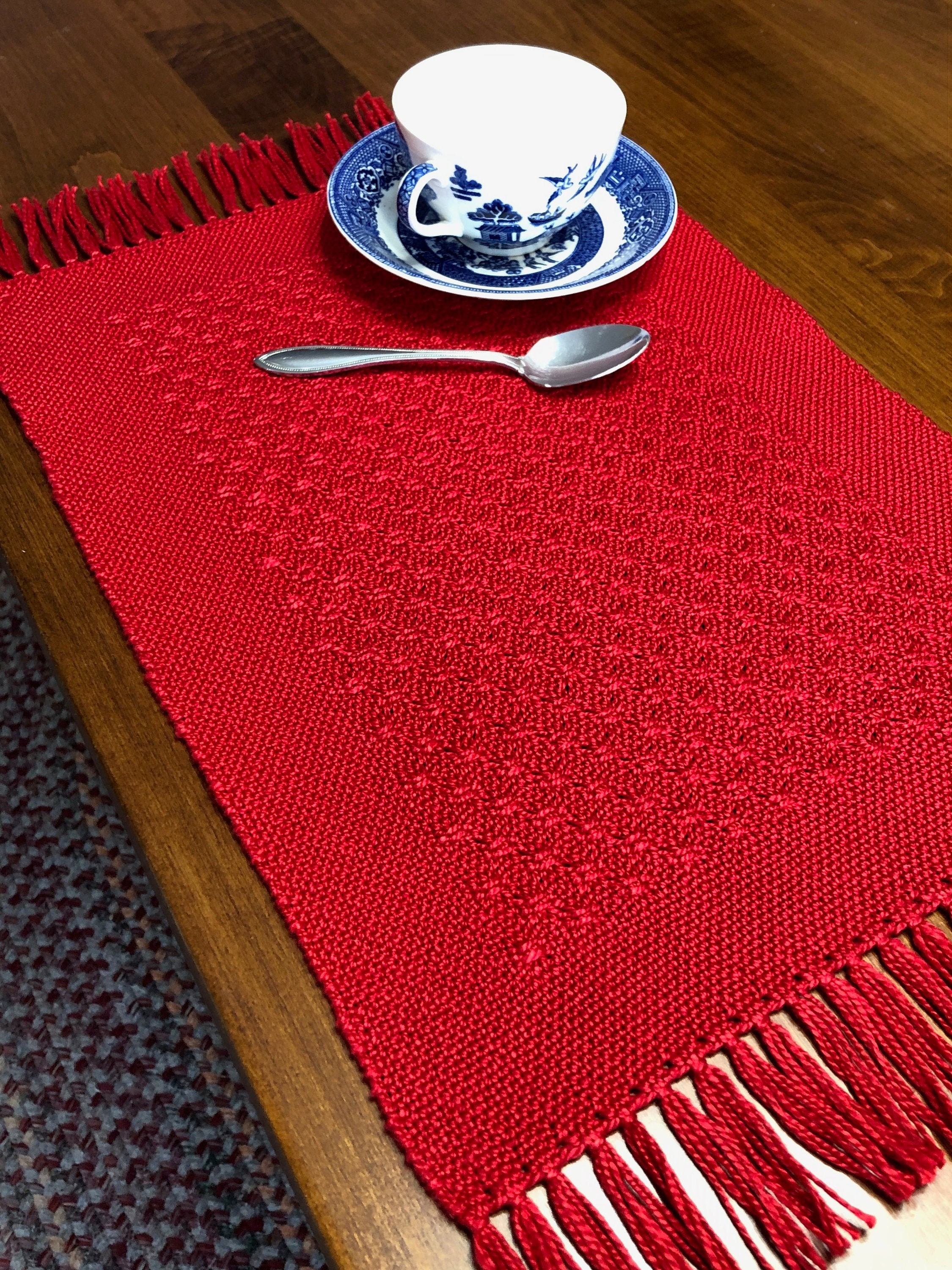 Handwoven Red Placemats Table Decor Red Lace Placemats Set Etsy