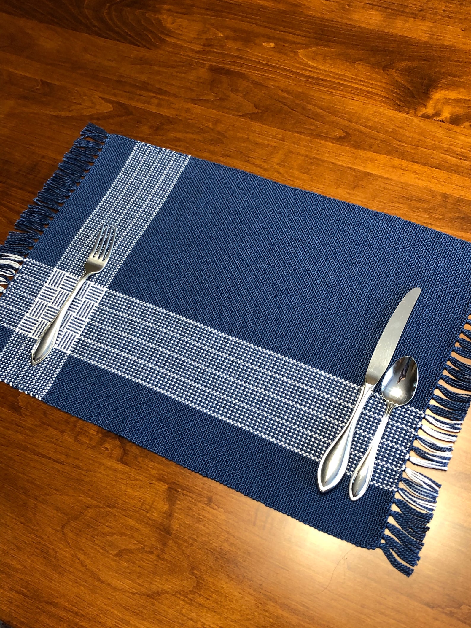 Blue and White Cotton Placemats Set of 4 Handwoven Placemats Etsy