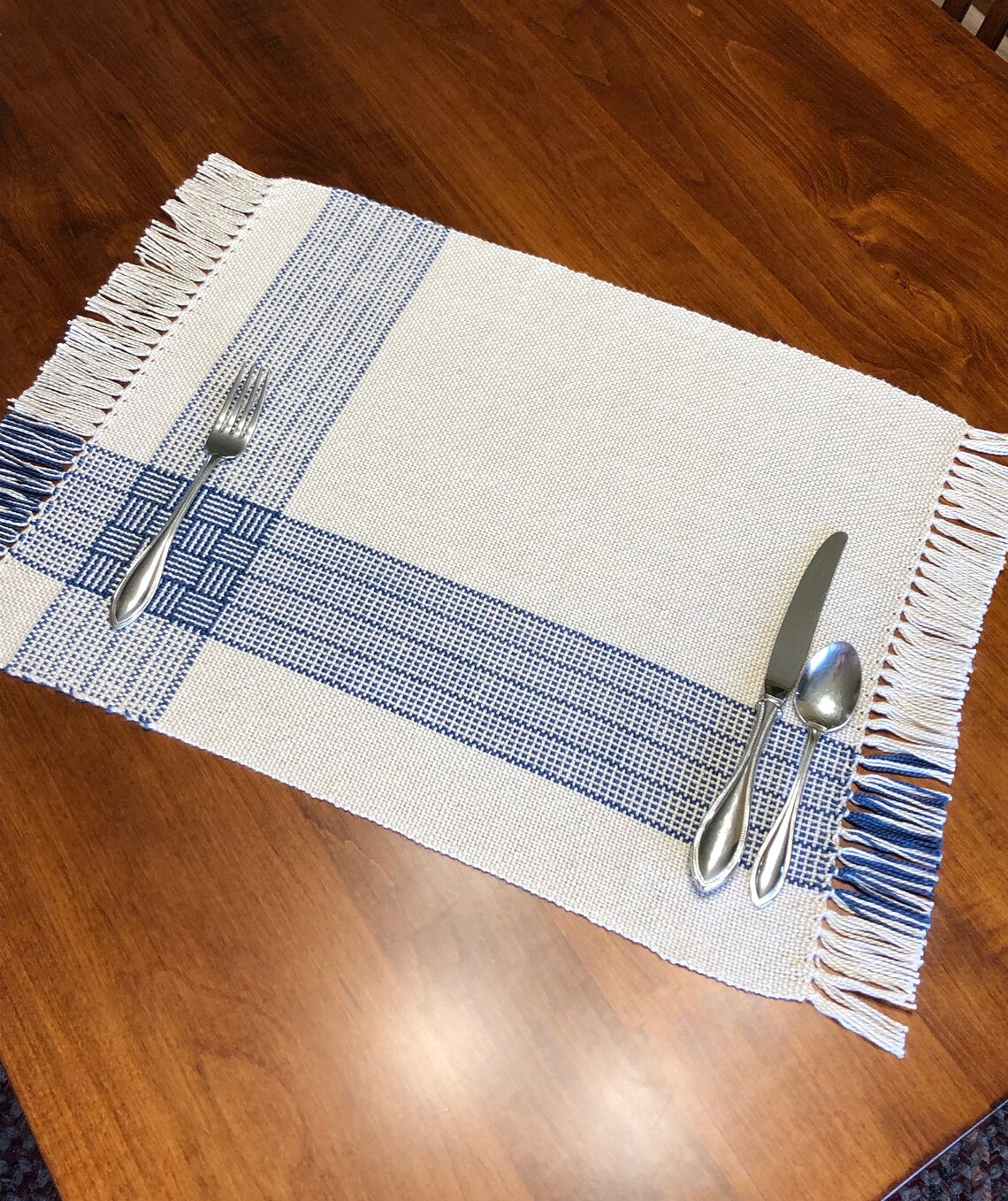 Placemats Set of 4 Handwoven Beige and Blue Cotton Etsy