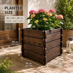 Wooden Plant Box | Natural Wood Flowerpot | Outdoor Planter for Garden, Terrace & Balcony | Rustic Eco Divider for Green Spaces