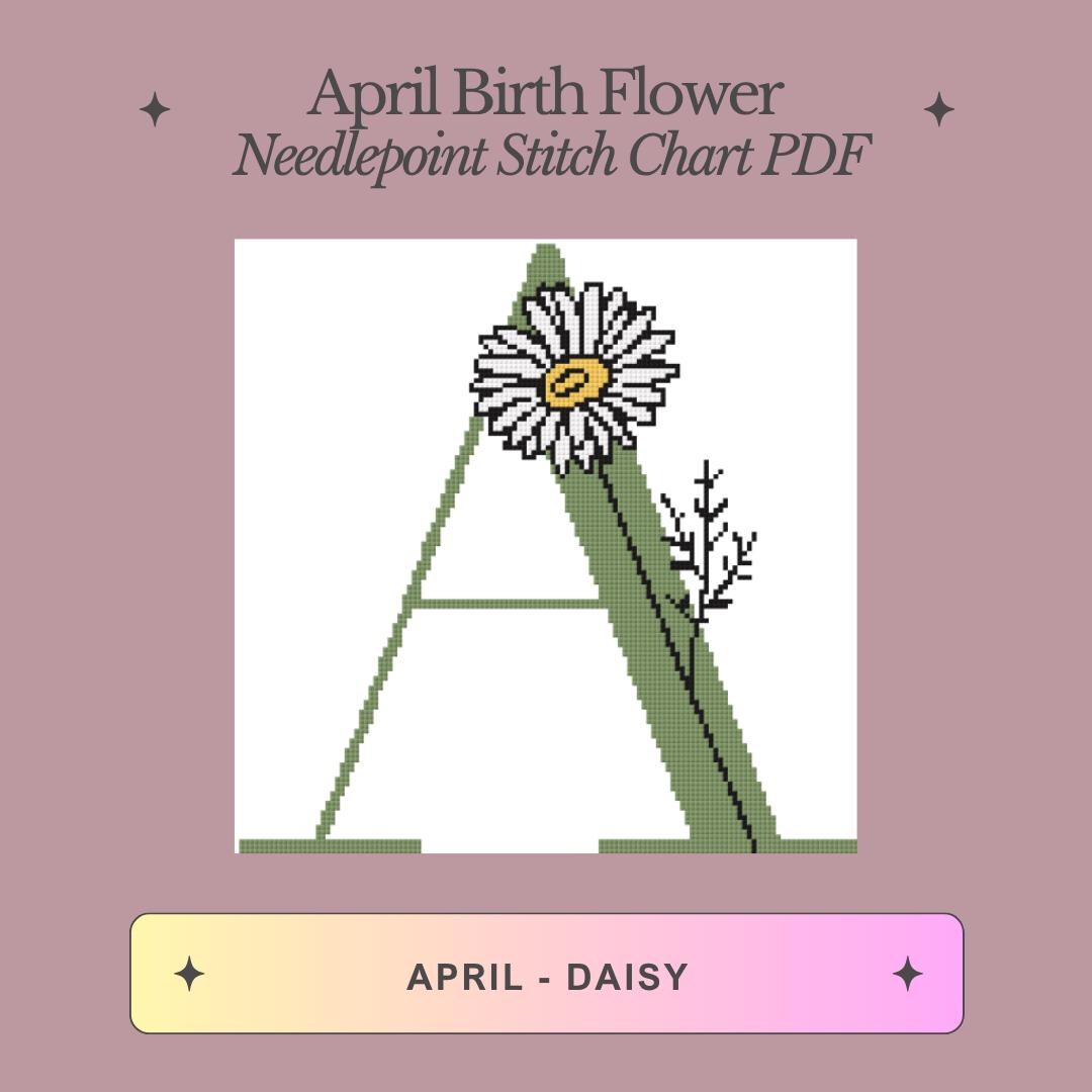 April Birth Month Flower - Daisy - Needlepoint Stitch Chart Digital ...