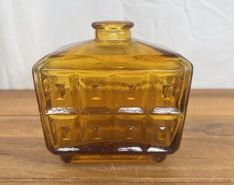 Vintage MCM amberkleurige glazen karaffles brutalistisch geometrisch ontwerp