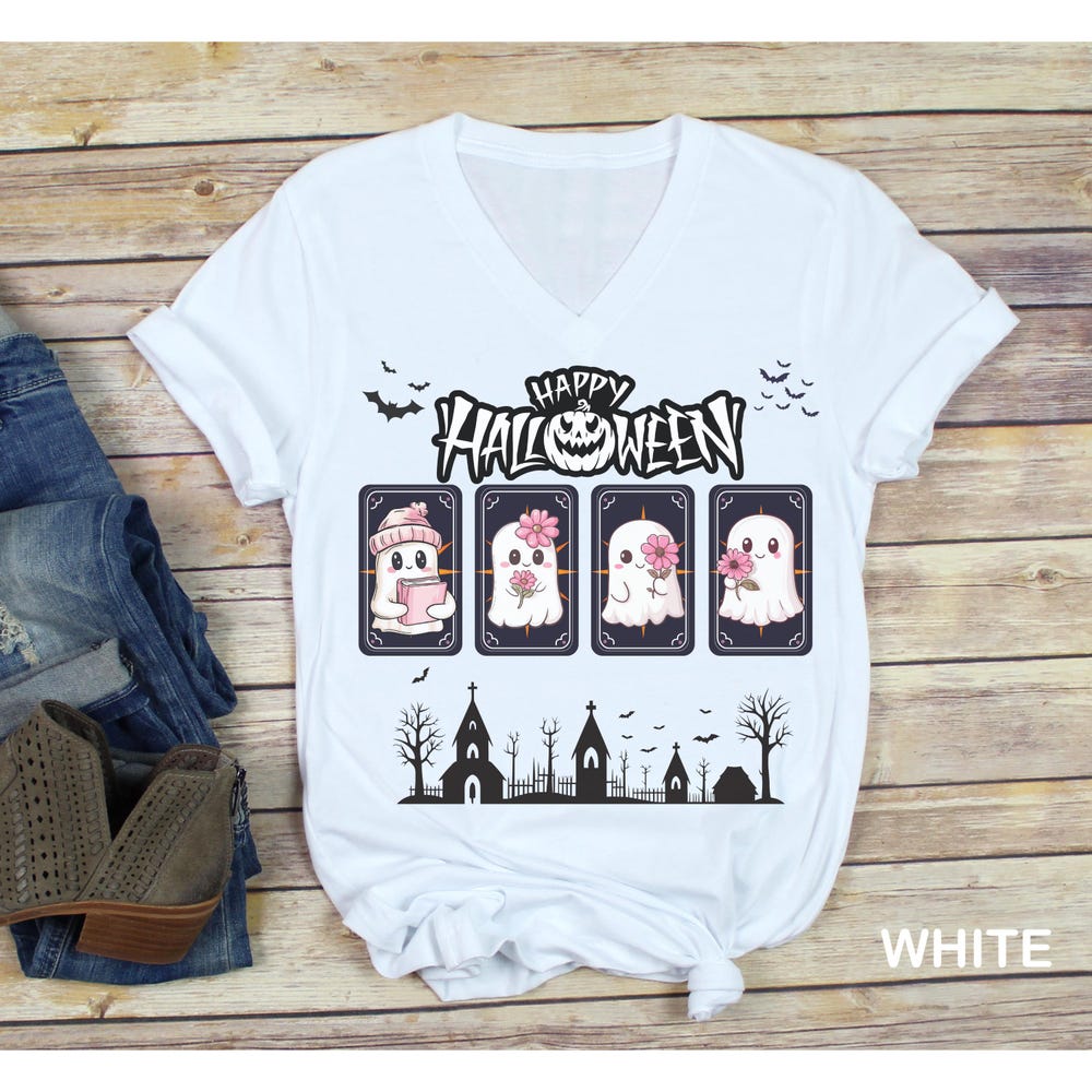 Cute Halloween Ghost Shirt - Spooky Floral Ghost Tee - Gildan 5000 & Comfort Colors 1717 - Kawaii Halloween Shirt Noxy Design4You