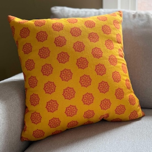 Mustard Yellow Terracotta Floral Throw Pillow Cover, Cotton Linen Decorative Pillow, Modern Pattern Cushion Cover, 18x18 Accent Pillow