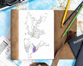 World Map Journal Travel Sketchbook, Gifts for Travelers, Travel Gift, Personalized Leather Travel Journal Notebook, Travel Scrapbook Album