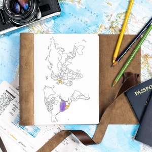 World Map Journal Travel Sketchbook, Gifts for Travelers, Travel Gift, Personalized Leather Travel Journal Notebook, Travel Scrapbook Album