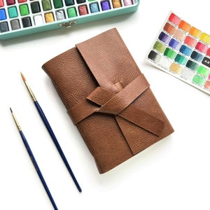 Personalized Leather Art Journal, 100% Cotton Watercolor Paper Cold Press, Handmade Watercolor Sketchbook Custom Gift for Artist
