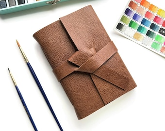 Personalisierte Leder Art Journal, 100% Baumwolle Aquarell Papier Kaltpressung, handgemachtes Aquarell Skizzenbuch individuelles Geschenk für Künstler
