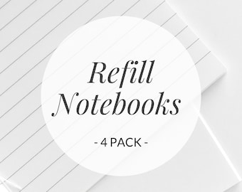 Pack of 4 Refill Notebooks for Refillable Leather Journals, 24 pages of 120 gsm paper in each book, Lined or Unlined Pocket Notebook Inserts