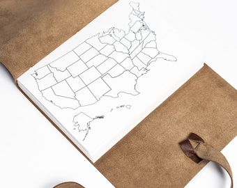Leder Reisebuch mit US Landkarte, Adventure Scrapbook, Road Trip Erinnerungsbuch für Kinder
