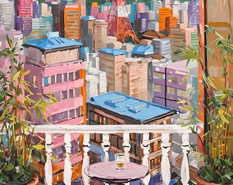 Konsttryck med stadsbilden i Tokyo – Väggkonst med Tokyo Tower, Poster med Japans silhuett, Modern stadsdekor, Minimalistisk resetryck